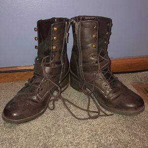 Brown combat boots